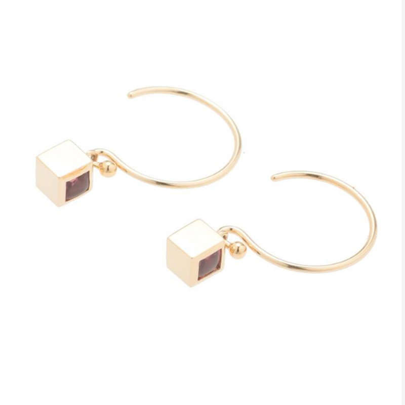 Wholesale 18K Gold Custom Yellow Gold Vermeil Hoop Bezel Set Red Garnet Earring 925 Silver Jewelry