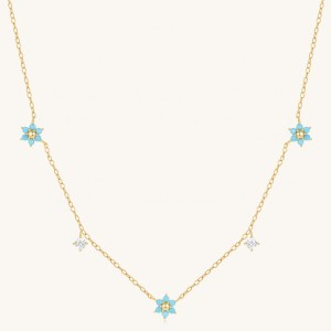 14k Yellow Gold Turquoise and White Zirconia Necklace in Sterling Silver OEM ODM Factory