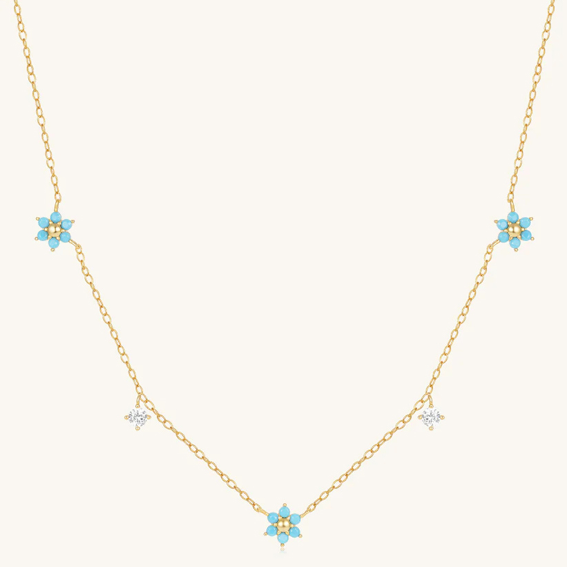 14k Yellow Gold Turquoise and White Zirconia Necklace in Sterling Silver OEM ODM Factory