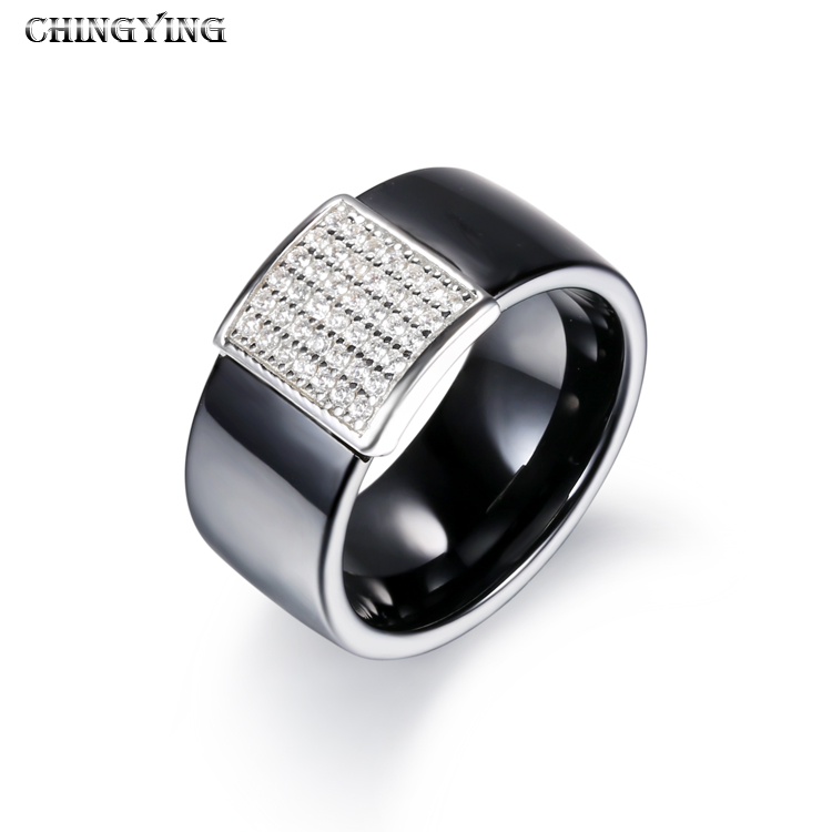 Biżuteria hurtowa na zamówienie |Kwadratowy pierścień ceramiczny o szerokiej powierzchni mikro |Projekt pierścionka z zawieszkami