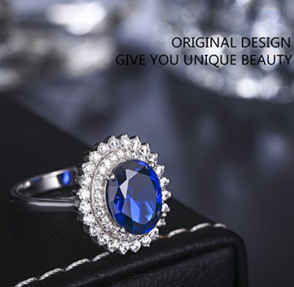 Anpassad grossist Skapad blå safirring Vintage vitguldpläterade silversmycken för kvinnor
