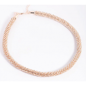 Custom Designed Jewellery Rose Gold Plated Diamante Tube Necklace