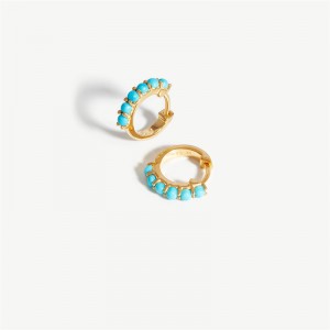 Custom Earrings Jewelry Turquoise Gemstone Huggie Hoop Earrings Vermeil 18k Gold