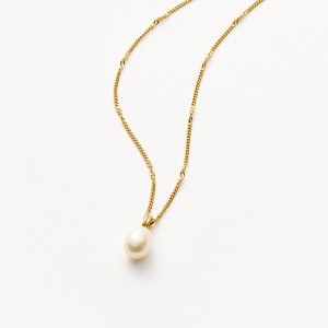 Custom Fashion Pearl Pendant Chain Necklace in Gold