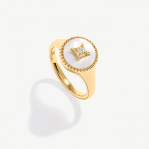 Custom Jewelry Coin Signet Pearl Ring in 18ct Gold Plated Vermeil on Sterling Silver