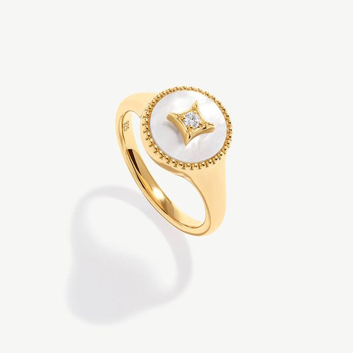 Anillo de perla de sello de moneda de joyería personalizada en Vermeil chapado de oro de 18 cc en plata esterlina