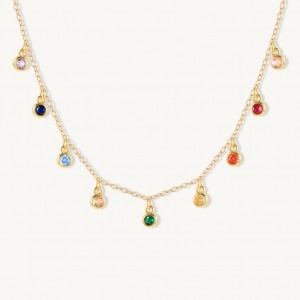 Custom Jewelry Colorful Cubic Zirconia Pendant Chain Necklace in Gold