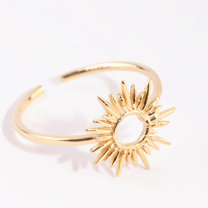 مجوهرات فضية مصنوعة حسب الطلب مطلية بالذهب خاتم فضة إلهة الشمس