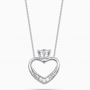 Custom Necklace with Heart Cubic Zirconia CZ Crystal Pave 1Pendant in 925 Sterling Silver Rhodium