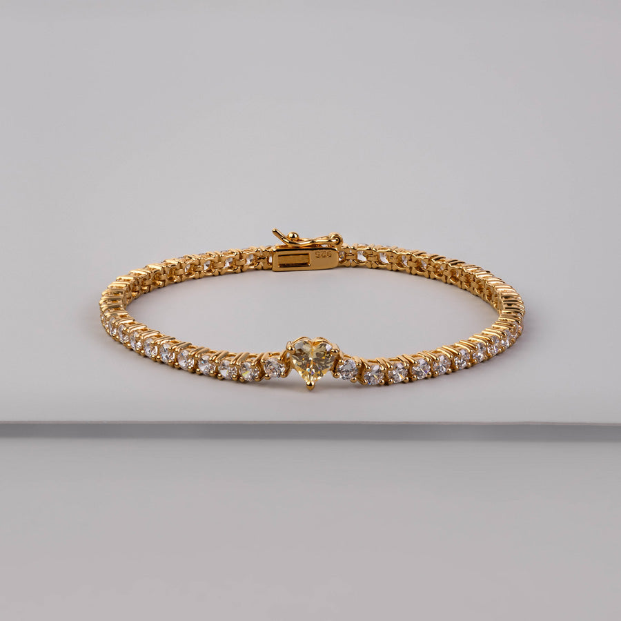 Custom OEM ODM Jewelry 18K Gold Vermeil Heart Canary Tennis Bracelet