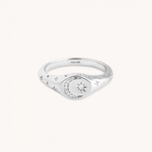 Custom OEM ODM Jewelry Manufacturer Women’s Sterling Silver Moon and Star Diamond Signet Ring