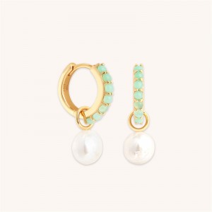 Custom Pearl Earrings Jewelry Factory Opal Moon Huggies Vermeil 18k Gold