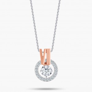 Custom Rose Gold Plated Cubic Zirconia Studded Pendant Chain Necklace Stylish Jewellery for Women & Girls