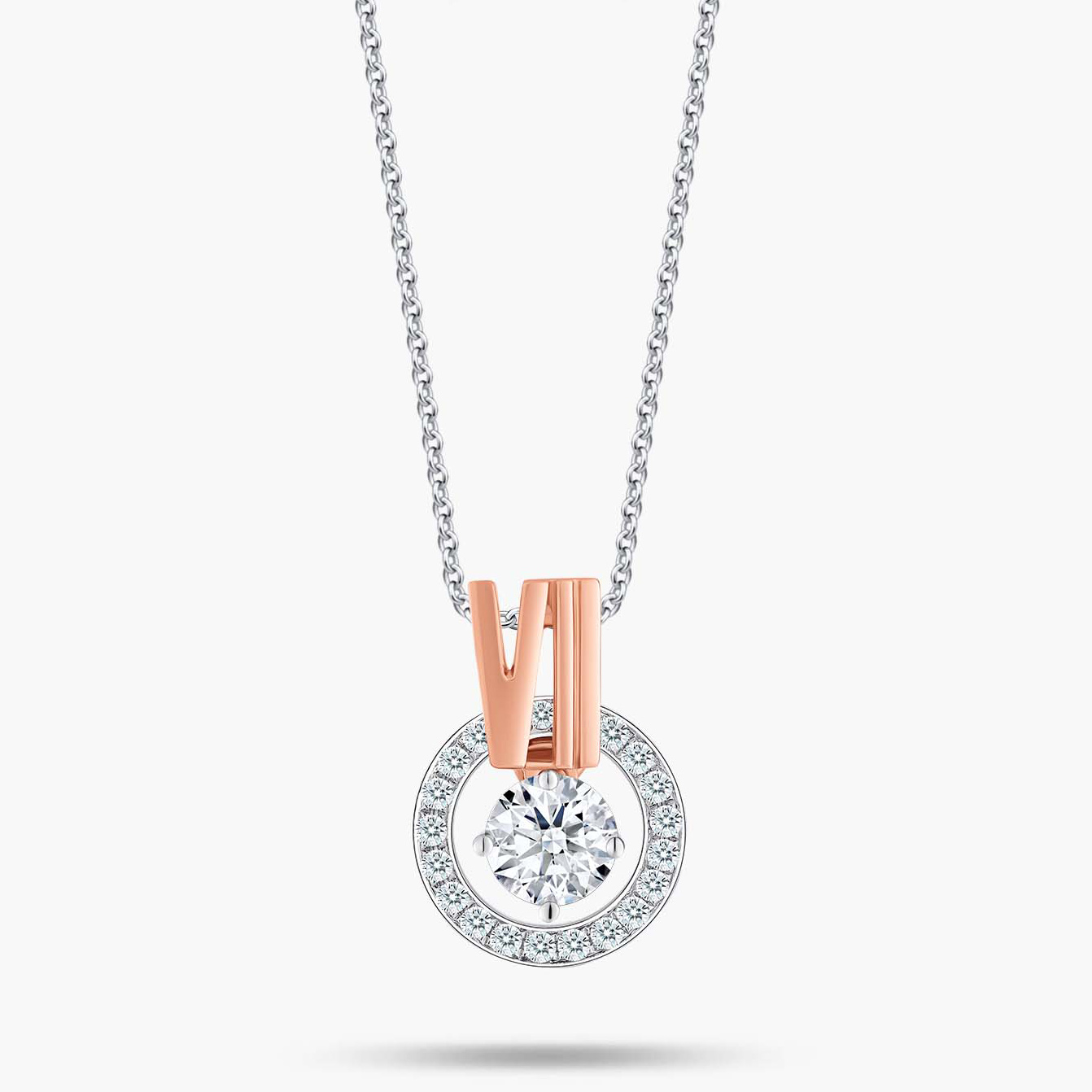 Custom Rose Gold Plated Cubic Zirconia Studded Pendant Chain Necklace Stylish Jewellery for Women & Girls