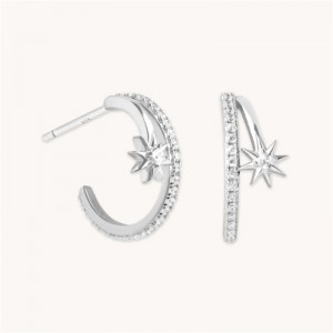 Custom Türkiye Jewelry Star 925 Sterling Silver Hoop Earrings Vermeil 18k white gold plated