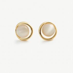 Custom Wholesale Cat’s Eye 14k Gold Plated Pearl Stud Earrings Jewelry