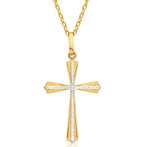 Custom Wholesale Jewelry Two Tone High Polished Base with Diamond Cut Cross Pendant