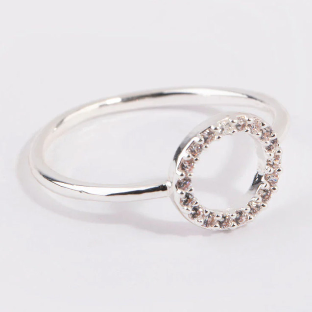 Joyería de anillo de círculo abierto de plata esterlina y circonita cúbica (CZ) al por mayor personalizada