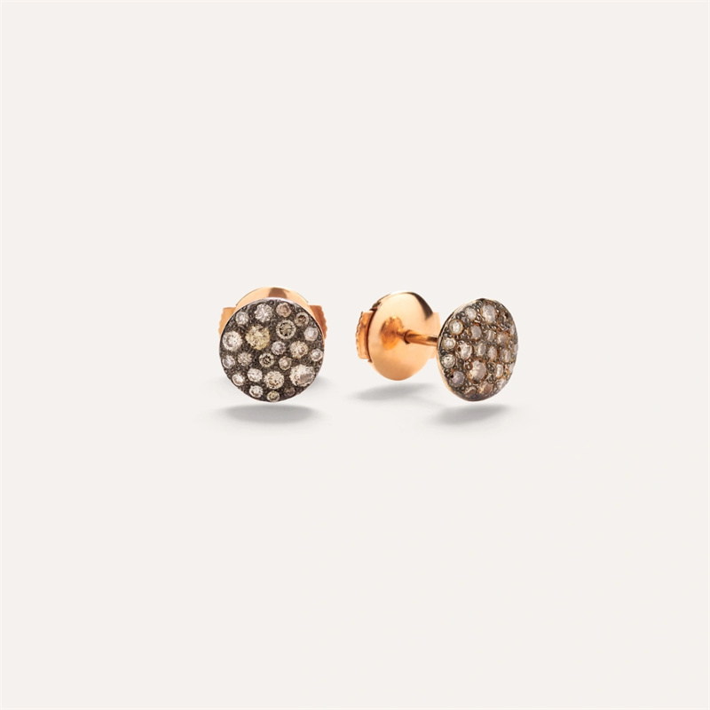 Custom design earring studs vemeil rose gold 18kt brown cubic zirconia