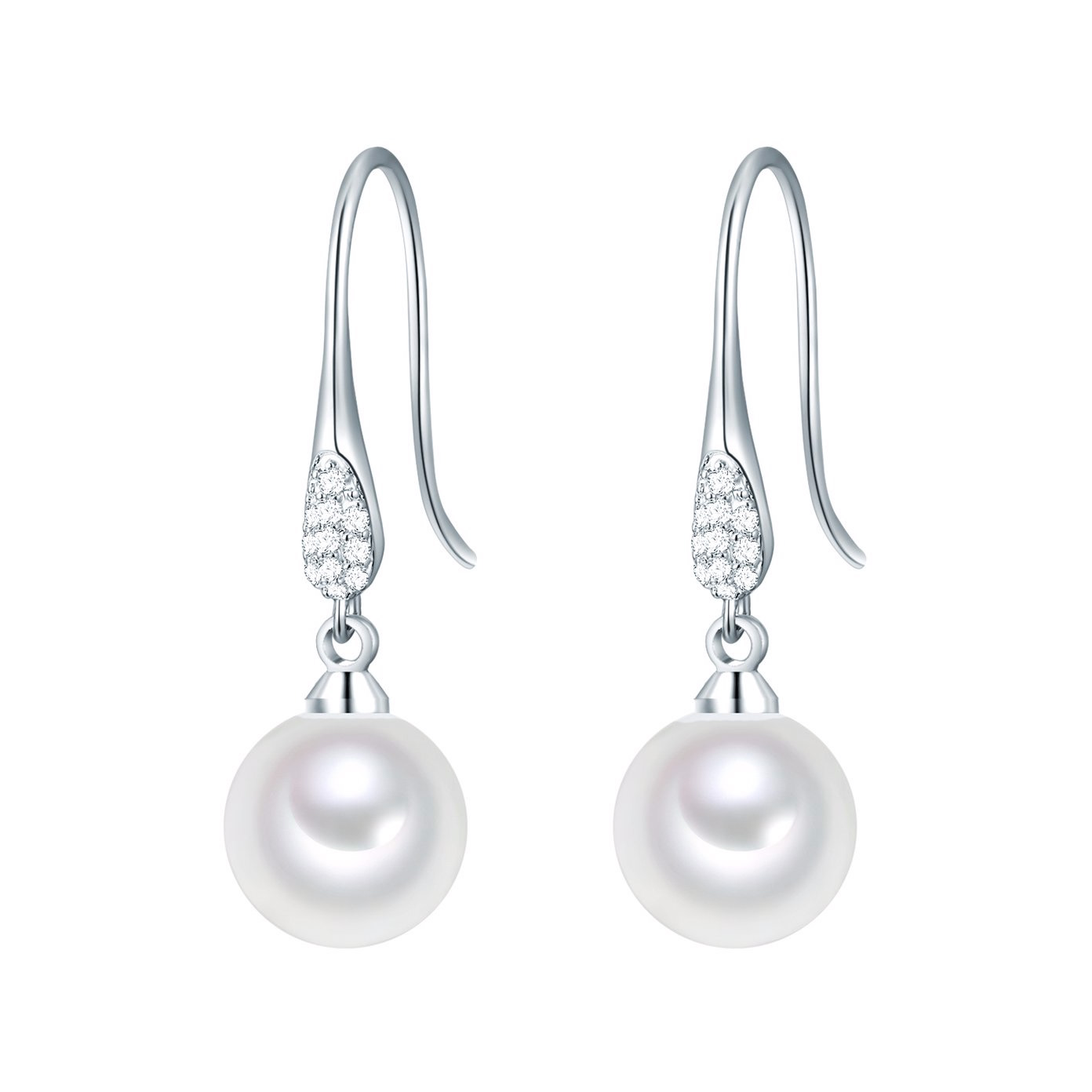 Pendientes de perlas de plata de joyería OEM/ODM chapados en rodio grabados personalizados