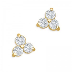 Bijoux personnalisés, fabricant OEM ODM CZ Trio Stud Boucles d'oreilles en or jaune 14 carats Vermeil en gros