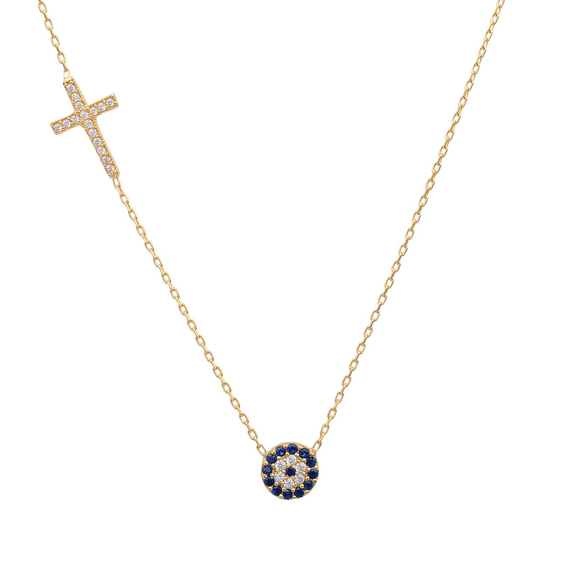 Custom jewelry chain and cross made of rose gold sterling silver with zircon eye