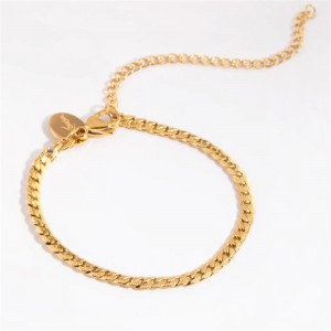 Pulsera de cadena plana de acero quirúrgico chapada en oro hecha a medida, fabricantes de joyas de oro de 14k