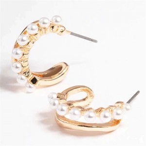 Custom wholesale Gold Plated Pearl Illusion Huggie Earrings from gold vermeil jewelry manufacturer China