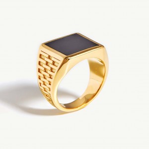 Custom wholesale jewelry Fused Woven Gemstone Square Signet Ring 18k Gold Plated Vermeil on Sterling Silver