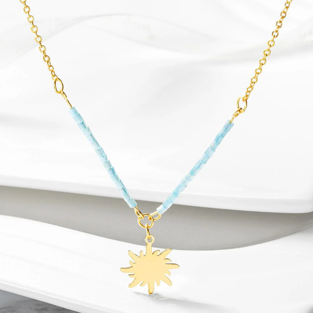 Custom wholesale personalized charms Sun Pendant in 14K Plated Gold Necklace