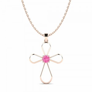 Customize Necklace Jewelry Factory Cross Pink Cubic Zirconia 18k Rose Gold Women’s Pendant