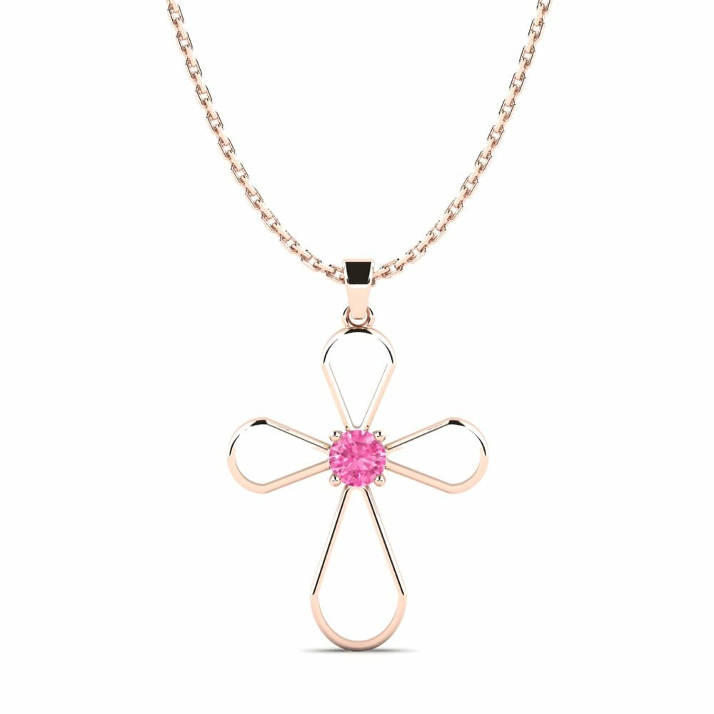 Customize Necklace Jewelry Factory Cross Pink Cubic Zirconia 18k Rose Gold Women’s Pendant