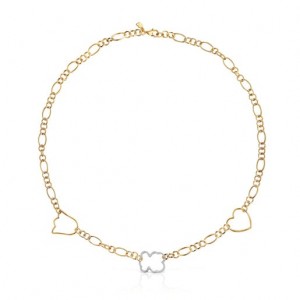 Customized Gold Plated Sterling Silver Linked Hearts Necklace Two-tone Choker with motifs