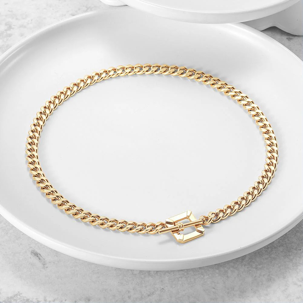 Customized Jewelry Manufacturer  Square Toggle Clasp Chain in 14K Plated Gold Necklace