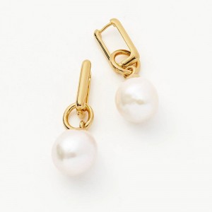 Customized Manufacturer of Pearl Huggie 925 Silver Earrings Vermeil 18k Gold