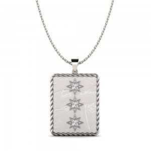 Design Your Own Jewelry USA Wholesale 14K White Gold Starburst Tag Silver Rectangle Pendant with Cubic Zirconia