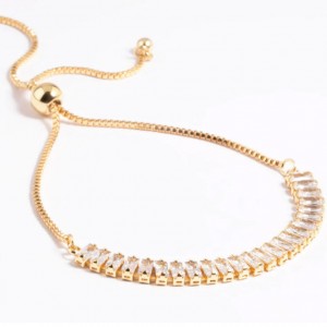 Gold Plated Cubic Zirconia Baguette Toggle Bracelet silver jewelry supplier