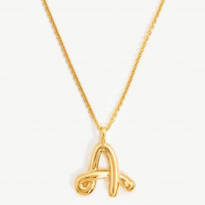 High polish Personalized Bubble Initial Pendant Necklace 26 Puff Letter Jewelry