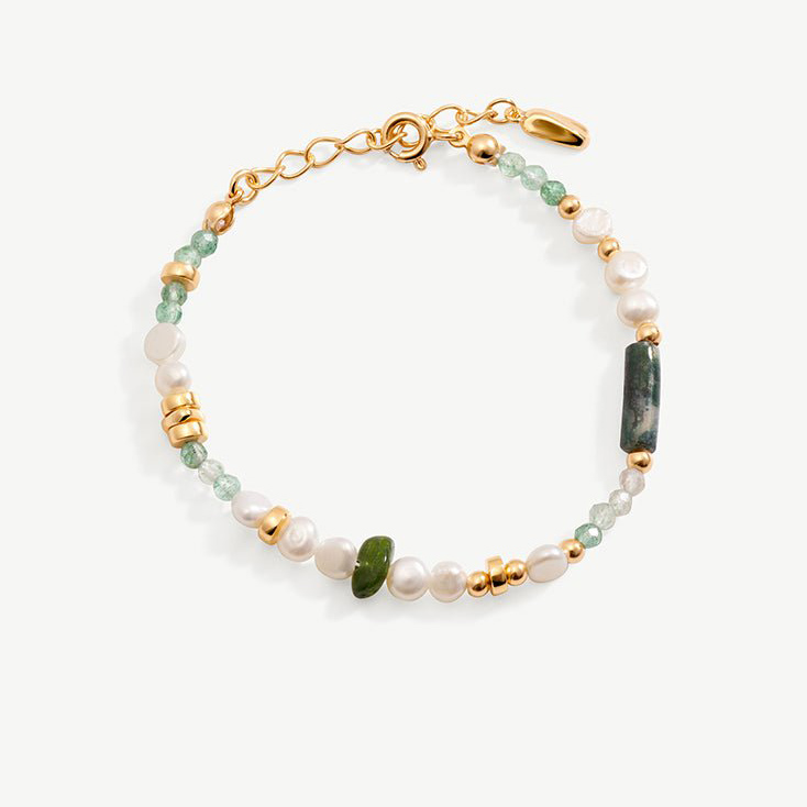 Italian Silver Jewelry Factory OEM ODM Green Crystal Pearl String Bracelet Vermeil 18k Gold