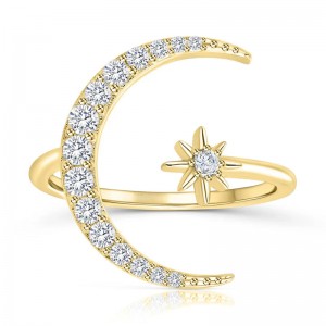 Italy Custom Zircon Open Adjustable Moon Ring Star Finger Rings Manufacturer