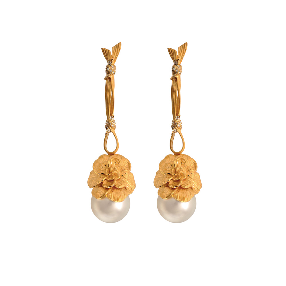 Lang druppel-oorbelle 18K Geelgoud met Pearl Custom Design OEM/ODM-juweliersware 925 Sterling Silwer