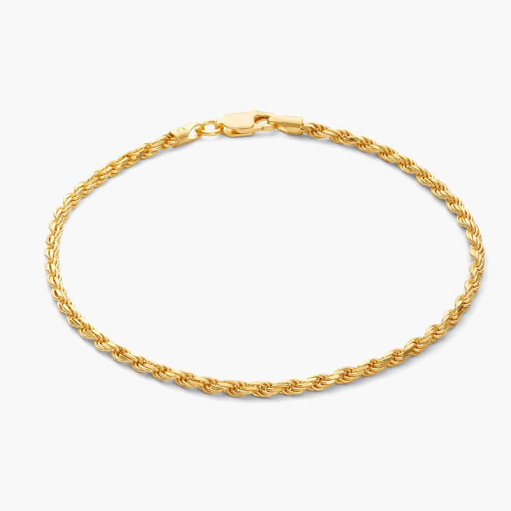Haga mi propio diseño de joyería Pulsera de cuerda Fabricante de joyas de oro vermeil de 2,5 mm
