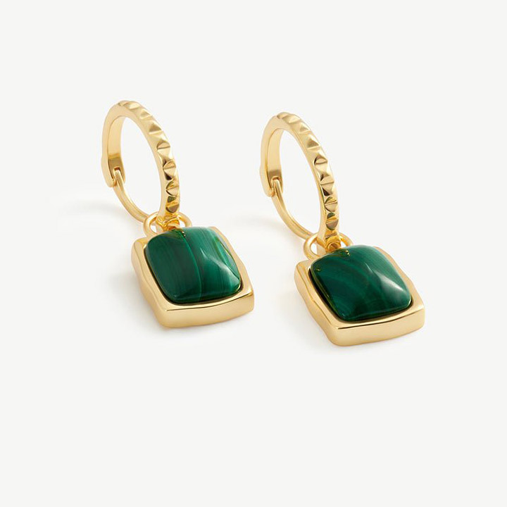 Malachite Green Gold Filled Hoop Earrings Custom Design Jewelry Manufacturer