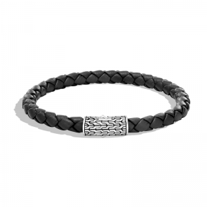 Bracelet à chaîne classique en gros pour hommes en cuir noir en argent sterling personnalisé OEM/ODM bijoux fournisseurs de bijoux en gros