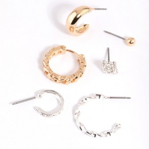 Mixed Metal Woven Chain Earring Stack Pack