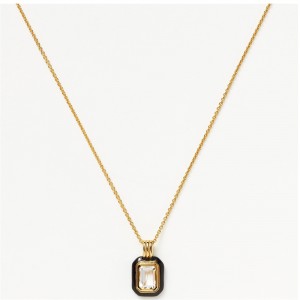 OEM 18k Gold Plated Necklace With Black Crystal Pendant Jewelry