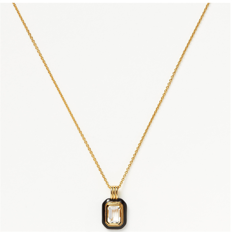 OEM 18k Gold Plated Necklace With Black Crystal Pendant Jewelry