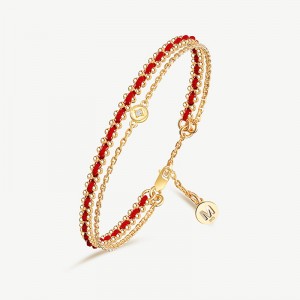 OEM ODM Factory Red String Double Chain Bracelet 18ct Gold Plated Vermeil on Sterling Silver