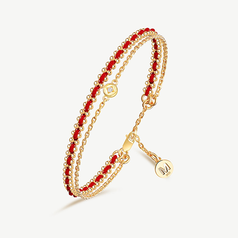 OEM ODM Factory Red String Double Chain Bracelet 18ct Gold Plated Vermeil on Sterling Silver