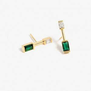 OEM ODM Jewelry Emerald Green Cubic Zirconia Studs Earrings in Gold Plated